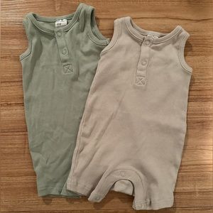 H&M sleeveless tank onesies. Size: NB Newborn. Color: Tan | Sage Green
